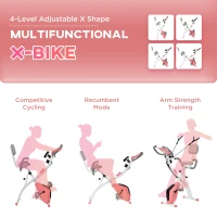 Soozier 3 in 1 Folding Exercise Bike, Foldable Stationary Bike with 8-Level Magnetic Resistance, Adjustable Seat, Pink(m-9)