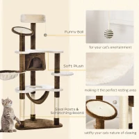 PawHut 60" Cat Scratching Tree, Cat Bed Condo Post House Pet Furniture Toys-Brown & Beige(m-5)