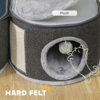PawHut 2-Story Cat Condo Barrel Tree with Top Perch, 2 Hideaways, Scratching Board, Removable Cushions, Toy Balls, Dark Grey(m-5)