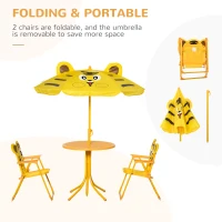 Outsunny Kids Folding Picnic Table and Chair Set Pattern Outdoor Garden Patio Backyard with Removable & Height Adjustable Sun Umbrella Yellow(m-4)