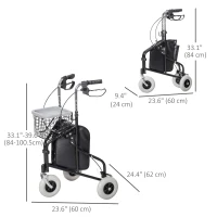 HOMCOM Upright Walker Up Rollator, Rolling Walker with Wheels, Storage Bag, Tray, Adjustable Handle Height, Black(m-3)