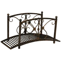 Outsunny Garden Bridge 3.3FT, Decorative Classic Backyard Pond Bridge with Safety Railings Brown(m-2)