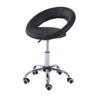 HOMCOM Crescent Rolling Salon Stool with Adjustable Height, Breathable Open Back, Foam Cushion Seat, and 5 Caster Wheels, Black(m-1)