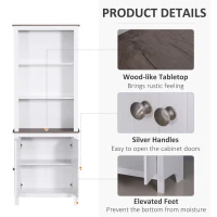 HOMCOM 69'' Freestanding Storage Cabinet, Bathroom Linen Tower, Kitchen Cupboard, Buffet Cabinet, Bookcase with Double Door 3-Tier Shelf for Home Office, White(m-6)