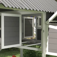 PawHut Wooden Chicken Coop with Run, 2 Nesting Boxes, 2 Roosting Bars, Ramp & Tray, Poultry Cage for 6-8 Chickens, Gray(m-9)