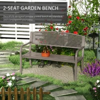 Outsunny 50" Steel Garden Bench Outdoor Patio 2-Person Park Seat Yard Furniture Loveseat Brown(m-4)