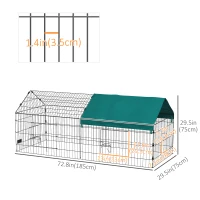 PawHut 73" Small Animal Cage with Roof, Indoor/Outdoor Use,  for Chicken, Rabbits, Chinchillas, Green(m-3)