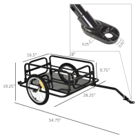 Aosom Bike Trailer, Foldable Bicycle Trailer with16 Inch Pneumatic Tire, Universal Coupler, Foldable Frame and Safe Reflectors Design, Large Load Capacity, Black(m-3)