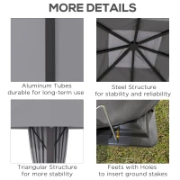 Outsunny 10' x 10' Patio Gazebo Aluminum Frame Outdoor Canopy Shelter with Sidewalls, Vented Roof for Garden, Lawn, Backyard, and Deck, Gray(m-6)