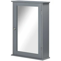 kleankin Bathroom Mirror Cabinet, Wall Mounted Medicine Cabinet with Door and Shelves, Grey(m-11)