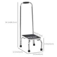 HOMCOM Step Stool with Handle for Adults and Seniors, Heavy Duty Metal Foot Step Stool for Elderly, Portable Stool with Anti-slip Design(m-3)