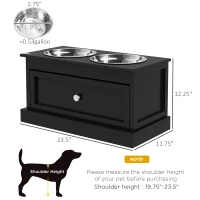 PawHut Elevated Dog Bowls with Storage Drawer, Raised Dog Bowl Stand Pet Food Bowl Dog Feeding Station, Black(m-3)