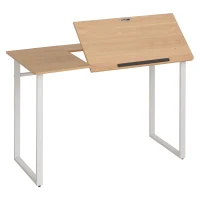 HOMCOM Computer Desk Writing Table with Small Angle Adjustable Tabletop for Drawing Home Office Workstation, Oak(m-2)