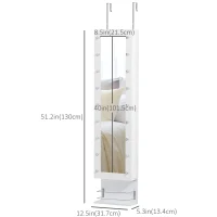 HOMCOM Mirror Jewellery Cabinet Armoire, Jewellery Organizer with 18 LED Lights, Wall-Mounted and Over-The-Door Cabinet with 3 Mountable Heights, Drawer and Open Shelf, White(m-3)