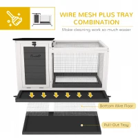 PawHut Wooden Rabbit Hutch with Pull-Out Tray, Asphalt Openable Roof, Small Animal Cage on Wheels with Run, Grey(m-4)