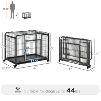 PawHut Folding Heavy Duty Dog Crate Heavy Duty Cage for Medium Sized Dogs with Double Doors, Lockable Wheels Tray, 37" x 23" x 27"(m-3)