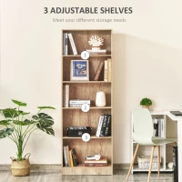HOMCOM 5-Tier Bookcase, Storage Bookshelf, Display Shelves with Adjustable Shelves for Living Room, Home Office, Nature Wood(m-4)