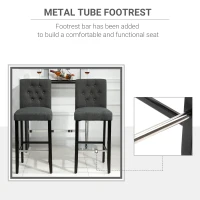 HOMCOM 2 Piece Bar Height Barstools, 30 Inches Linen Upholstered Breakfast Stools, Bar Chairs with Back, Footrest and Solid Wood Leg, Armless Seat for Kitchen, Dining Room, Grey(m-6)