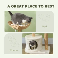 PawHut 37 Inch Modern Cat Tree w/ Wooden Scratching Posts, Condo, Beds, Cushions, Toy Balls & Anti-Tip Kit(m-5)