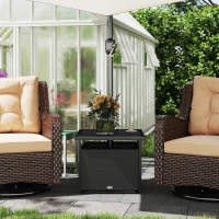 Outsunny 21.75" Outdoor Rattan Wicker Patio Coffee Table with Umbrella Hole, Patio Side Table with Slatted Metal Top, Black(m-9)