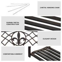 Outsunny 2-Person Porch Swing, Hanging Steel Patio Swing, Outdoor Swing Bench with Fleur-de-Lis Design for Garden Deck, 528 LBS Weight Capacity, Bronze(m-5)