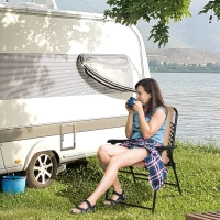 Outsunny Patio Folding Chair, Outdoor Bungee Sling Chair w/ Armrests, Portable Lawn Chair for Camping, Garden, Pool, Beach, Backyard, Beige(m-10)