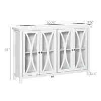 HOMCOM Sideboard, Buffet Cabinet with 4 Tempered Glass Doors, Arc Pattern and Adjustable Storage Shelf, Credenza, White(m-3)