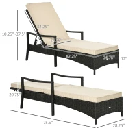 Outsunny Wicker Chaise Lounge, 4 Position Adjustable Backrest and Cushions Outdoor Lounge Chair PE Rattan Sun Lounger for Poolside, Balcony or Garden, Beige(m-3)
