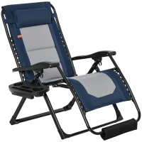 Outsunny Foldable Outdoor Lounge Chair with Footrest, Oversized Padded Zero Gravity Lounge Chair with Headrest, Side Tray, Cup Holders, Armrests for Camping, Lawn, Garden, Blue(m-1)
