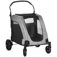 PawHut 4 Wheel Pet Stroller with Storage Basket, Afjustable Handle, Ventilated Oxford Fabric for Medium Size Dogs Cat Grey(m-2)