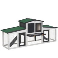 PawHut Large Rabbit Hutch with Double Runs, Wooden Bunny Cage Outdoor with Removable Tray, Ramps, Roof, 80" x 18" x 31.5", Gray(m-2)