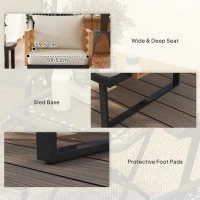 Outsunny 3 Piece Metal Bistro Set, Small Patio Furniture Set with Cushions, Armchairs, Slatted Table for Backyard Balcony, Beige(m-8)