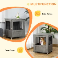 PawHut Dog Crate Furniture, Wooden End Table Furniture with Lockable Magnetic Doors, Small Size Pet Kennel Indoor Animal Cage, Gray(m-5)