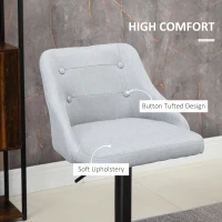 HOMCOM Counter Height Bar Stools Set of 2, Adjustable Bar Chair, Swivel Fabric Kitchen Stools with Back, Armrests and Footrest for Kitchen Counter and Dining Room, Light Grey(m-6)