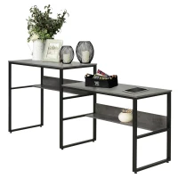 HOMCOM 86.5 Inch Two Person Desk Double Computer Table Writing Desk with Open Shelves Long Storage Workstation for Home Office Gray(m-8)