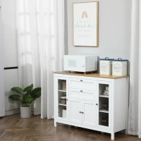 HOMCOM Buffet Cabinet Sideboard with 2 Drawers, 3 Storage Cabinets, Glass Doors and Adjustable Shelves, White(m-10)