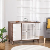 PawHut Furniture Style Dog Crate, Pet Cage Kennel End Table, Indoor Decorative Dog House, with Wooden Top, Door, for Small Dogs, Brown(m-8)