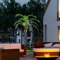 Outsunny 5' Artificial Light Up Palm Tree Lighted Tropical Fake Tree with Remote 200 Lights 3 Coconuts for Outdoor Indoor Green(m-10)