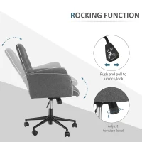 HOMCOM Office Chair, Fabric Study Chair, Mid-Back Tufted Desk Chair with Swivel Wheels, Adjustable Height, Grey(m-5)
