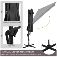 Outsunny 8FT Cantilever Patio Umbrella, Square Outdoor Offset Umbrella with 360° Rotation, Aluminum Hanging Umbrella with 3-Position Tilt, Crank & Cross Base for Garden, Dark Gray(m-6)
