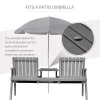 Outsunny 2-Seater Outdoor Bench with Middle Table, Wooden Garden Bench with Parasol Hole, Patio Loveseat for Yard, Porch, Grey(m-5)