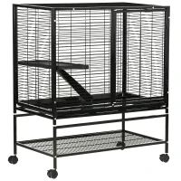 PawHut Guinea Pig Cage with Tray, Small Animal Habitat, Metal Wire Chinchilla Cage, Hedgehog Cage, Pet Ferret Cage with Wheels & Storage Shelf, Little Critter Cage(m-1)
