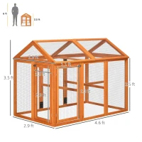 PawHut Wooden Chicken Run, Combinable Design with Perches, 4.6' x 2.8', Orange(m-3)