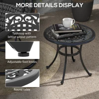 Outsunny Patio Table, Round Side Table with Cast Aluminium Frame, Adjustable Feet for Patio, Garden, Balcony, Black(m-6)