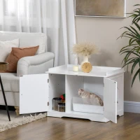 PawHut Hidden Litter Box Enclosure Cat Furniture with Storage, Adjustable Divider, Indoor Pet House Side Table, White(m-1)