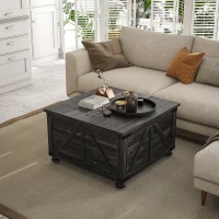 HOMCOM Farmhouse Coffee Table, Square Center Table with Flip-top Lids, Hidden Storage Compartment and Wooden Legs, Distressed Brown(m-6)
