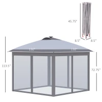 Outsunny 11' x 11' Pop Up Canopy, Instant Canopy Tent with Solar LED Lights, Remote Control, Zippered Mesh Sidewalls and Carrying Bag for Backyard Garden Patio, Gray(m-3)