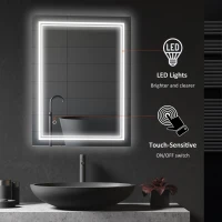 kleankin 32" x 24" LED Bathroom Mirror, Lighted Vanity Mirror, Wall Mounted with Smart Touch Button, Horizontally and Vertically, Waterproof, Plug-in, Silver(m-5)