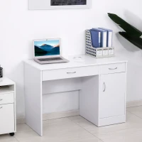 HOMCOM Computer Desk with Storage Drawers, Study Writing Table with Cabinet Adjustable Shelf for Home Office Workstation Bedroom, White(m-9)