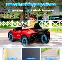 Qaba 12V Lamborghini Autentica Licensed Kids Car with Remote Control, 4 Wheels Spring Suspension, Soft Start, Red(m-5)